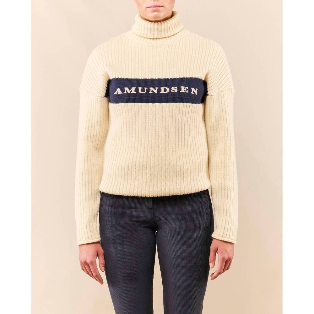 NEW AMUNDSEN men's ski turtleneck top in cream/navy